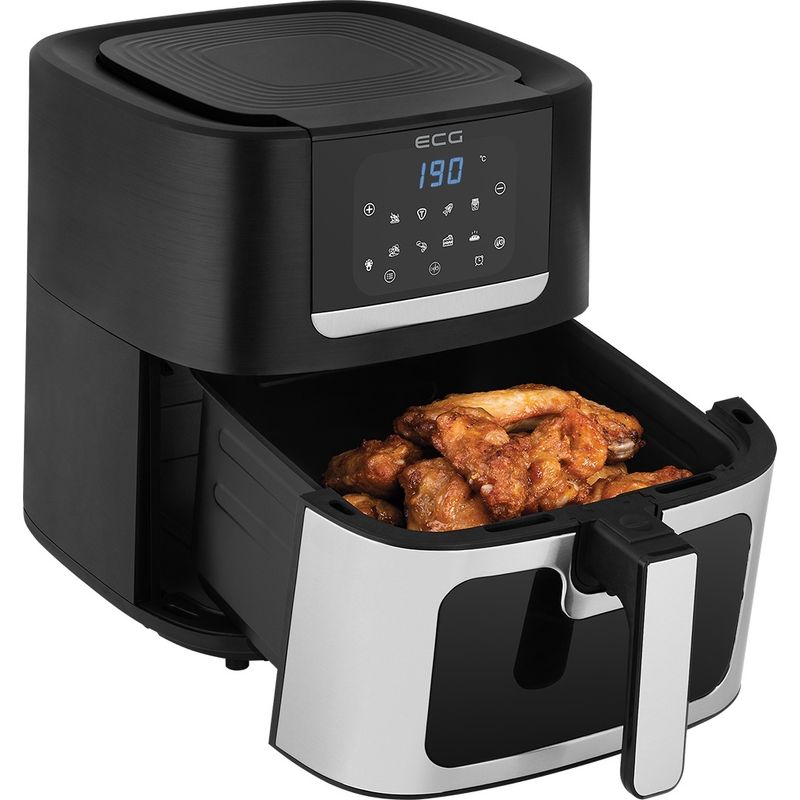Electronice si Electrocasnice - Electrocasnice bucatarie - Aparate de gatit & desert - Friteuze - Friteuza cu aer cald ECG AF 8000 Crusty XL, 7 litri, 1700 W, control digital, 8 programe, temperatura 80-200°C - Infinity.ro