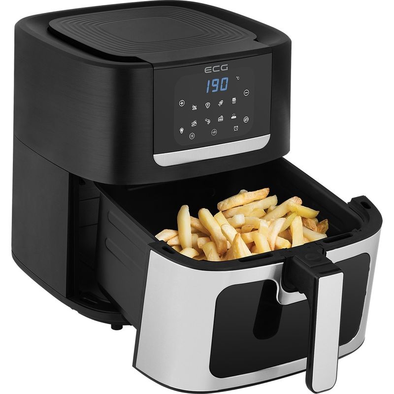 Electronice si Electrocasnice - Electrocasnice bucatarie - Aparate de gatit & desert - Friteuze - Friteuza cu aer cald ECG AF 8000 Crusty XL, 7 litri, 1700 W, control digital, 8 programe, temperatura 80-200°C - Infinity.ro