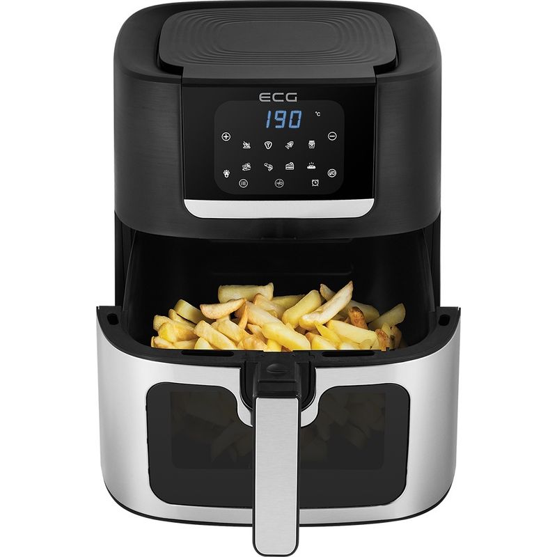 Electronice si Electrocasnice - Electrocasnice bucatarie - Aparate de gatit & desert - Friteuze - Friteuza cu aer cald ECG AF 8000 Crusty XL, 7 litri, 1700 W, control digital, 8 programe, temperatura 80-200°C - Infinity.ro