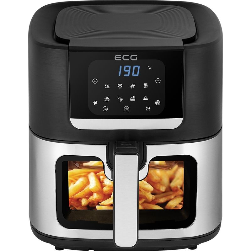 Electronice si Electrocasnice - Electrocasnice bucatarie - Aparate de gatit & desert - Friteuze - Friteuza cu aer cald ECG AF 8000 Crusty XL, 7 litri, 1700 W, control digital, 8 programe, temperatura 80-200°C - Infinity.ro