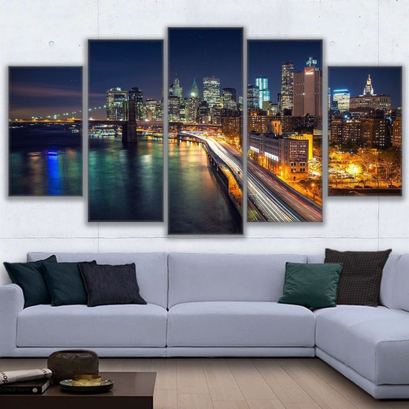 Casa si Gradina - Decoratiuni - Tablouri - Set tablou Canvas, peisaj urban din New York, 5 piese (30 x 50 cm, 30 x 70 cm, 30 x 80 cm) - Infinity.ro