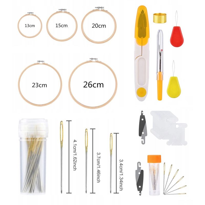 Casa si Gradina - Decoratiuni - DIY - Articole mercerie - Kit profesional de broderie, 50 fire colorate, 5 cercuri bambus, 30 ace + alte accesorii, marca ssmedia - Infinity.ro