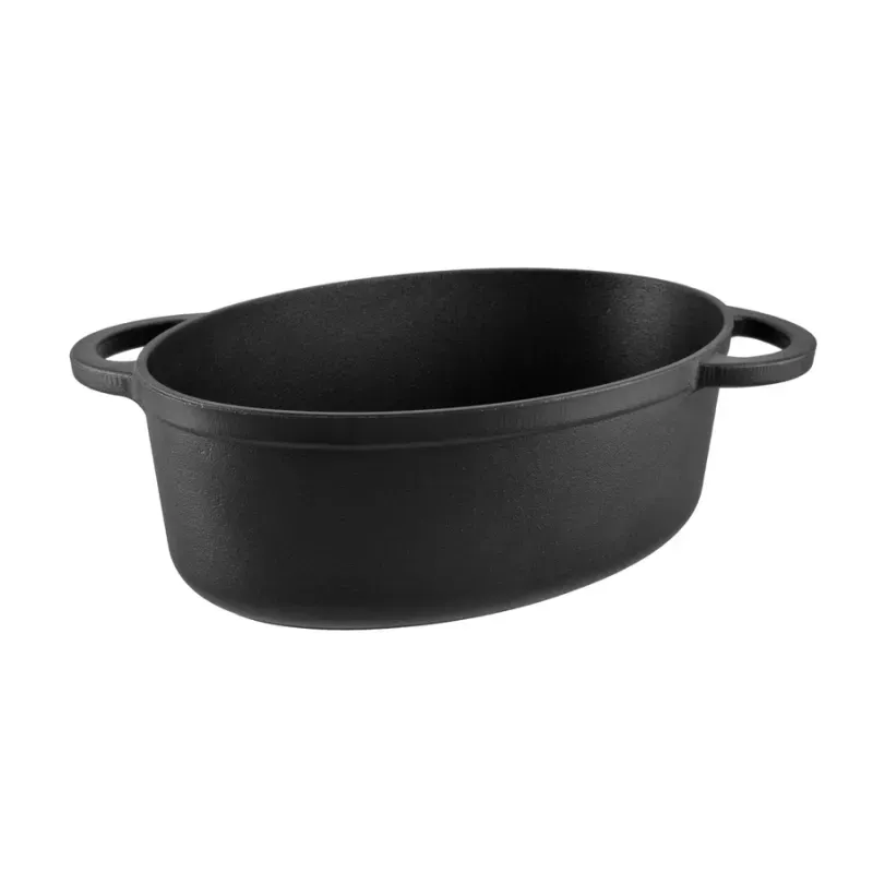 Casa si Gradina - Bucatarie si vesela - Vase pentru gatit - Oale si cratite - Forma ovala din fonta pentru friptura de rata 2in1 – 37,5*26 cm, cu maner curbat - Infinity.ro