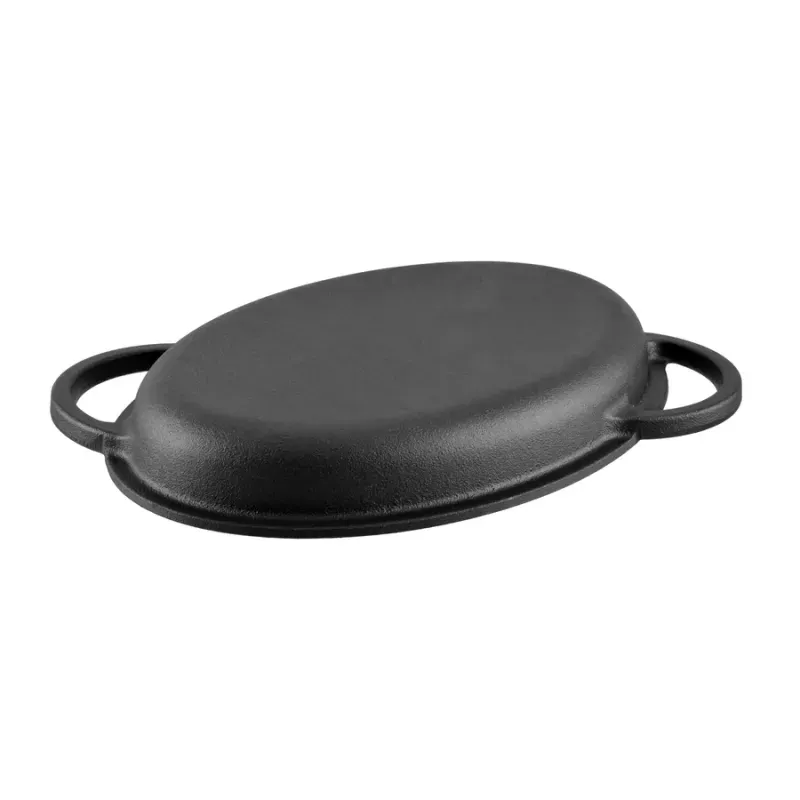 Casa si Gradina - Bucatarie si vesela - Vase pentru gatit - Oale si cratite - Forma ovala din fonta pentru friptura de rata 2in1 – 37,5*26 cm, cu maner curbat - Infinity.ro