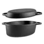 Casa si Gradina - Bucatarie si vesela - Vase pentru gatit - Oale si cratite - Forma ovala din fonta pentru friptura de rata 2in1 – 37,5*26 cm, cu maner curbat - Infinity.ro