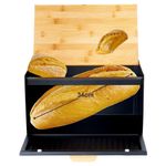 Casa si Gradina - Mobilier - Organizare si depozitare - Cutii depozitare - Cutie pentru Paine Metal-Lemn Negru cu Dublu Capac 35,5x22x20,5 cm - Infinity.ro