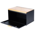 Casa si Gradina - Mobilier - Organizare si depozitare - Cutii depozitare - Cutie pentru Paine Metal-Lemn Negru cu Dublu Capac 35,5x22x20,5 cm - Infinity.ro
