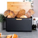 Casa si Gradina - Mobilier - Organizare si depozitare - Cutii depozitare - Cutie pentru Paine Metal-Lemn Negru cu Dublu Capac 35,5x22x20,5 cm - Infinity.ro