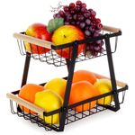 Casa si Gradina - Bucatarie si vesela - Ustensile bucatarie - Cosuri servire - Cos pentru Fructe si Legume Metalic Negru cu 2 Niveluri - Infinity.ro