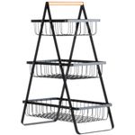 Casa si Gradina - Mobilier - Organizare si depozitare - Cutii depozitare - Cos Metalic pentru Fructe si Legume 3 Niveluri, Negru - Infinity.ro