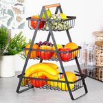 Casa si Gradina - Mobilier - Organizare si depozitare - Cutii depozitare - Cos Metalic pentru Fructe si Legume 3 Niveluri, Negru - Infinity.ro