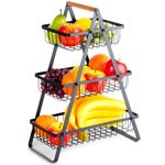 Casa si Gradina - Mobilier - Organizare si depozitare - Cutii depozitare - Cos Metalic pentru Fructe si Legume 3 Niveluri, Negru - Infinity.ro