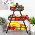 Casa si Gradina - Mobilier - Organizare si depozitare - Cutii depozitare - Cos Metalic pentru Fructe si Legume 3 Niveluri, Negru - Infinity.ro