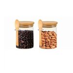 Casa si Gradina - Bucatarie si vesela - Organizare si depozitare bucatarie - Cutii alimentare - Set premium 2 recipiente din sticla borosilicata cu capac din bambus si lingurita – 700ml - Infinity.ro