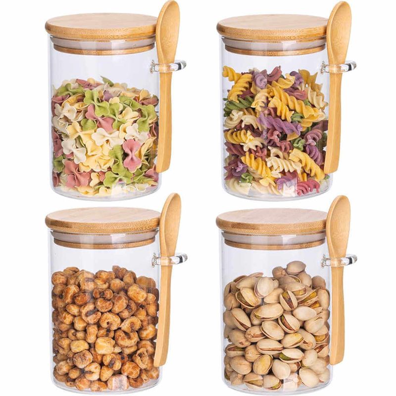 Casa si Gradina - Bucatarie si vesela - Organizare si depozitare bucatarie - Cutii alimentare - Set premium 2 recipiente din sticla borosilicata cu capac din bambus si lingurita – 550 ml - Infinity.ro