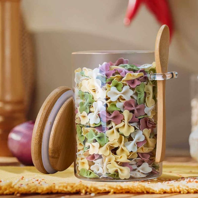 Casa si Gradina - Bucatarie si vesela - Organizare si depozitare bucatarie - Cutii alimentare - Set premium 2 recipiente din sticla borosilicata cu capac din bambus si lingurita – 550 ml - Infinity.ro