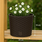 Casa si Gradina - Gradinarit si plante - Plante si ghivece - Ghivece si suporturi - Ghiveci rotund maro inchis, plastic rezistent, imitatie ratan, diametru 20 cm, inaltime 19 cm - Infinity.ro