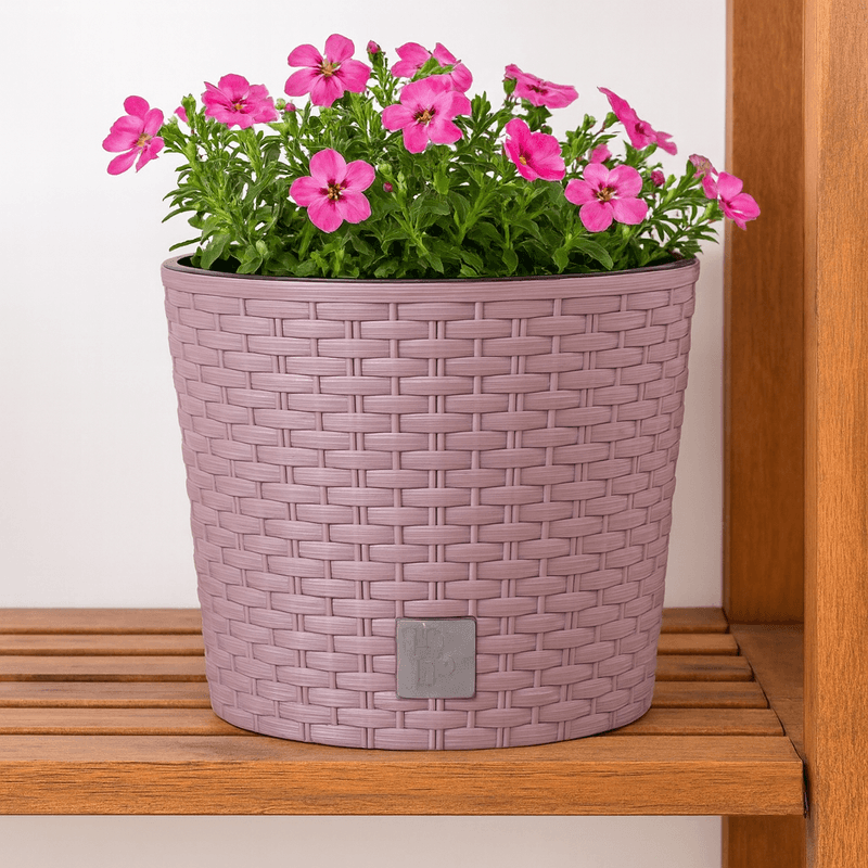 Casa si Gradina - Gradinarit si plante - Plante si ghivece - Ghivece si suporturi - Ghiveci rotund mocca, plastic rezistent, imitatie ratan, diametru 20 cm, inaltime 19 cm - Infinity.ro