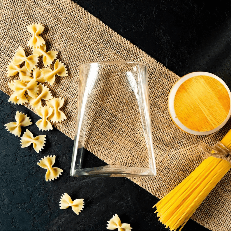 Casa si Gradina - Bucatarie si vesela - Organizare si depozitare bucatarie - Borcane si capace - Recipient alimente din sticla 900ml Koken, Borcane cu capac bambus ermetic, trapezoidal, transparent, stickere, marker - Infinity.ro