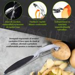 Casa si Gradina - Bucatarie si vesela - Ustensile bucatarie - Razatori si curatatoare - Dispozitiv decojire legume, fructe Koken, aliaj de Zinc, Ustensila decojit 2/1, varf ascutit, 17x1,5 cm, Negru/Argintiu - Infinity.ro