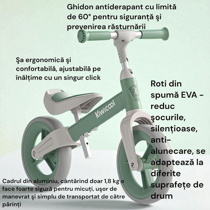 Sport si Outdoor - Ciclism - Biciclete pentru copii - Bicicleta de echilibru pentru copii (80-110 cm), inaltime reglabila, roti din spuma EVA, verde - Infinity.ro