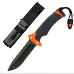 Sport si Outdoor - Camping - Cutite, bricege si accesorii - Cutite si bricege - Cutit supravietuire 25cm, lama fixa inox, maner cauciuc antialunecare, teaca cu husa, iasca, fluier, ascutitor - Infinity.ro