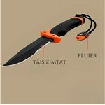 Sport si Outdoor - Camping - Cutite, bricege si accesorii - Cutite si bricege - Cutit supravietuire 25cm, lama fixa inox, maner cauciuc antialunecare, teaca cu husa, iasca, fluier, ascutitor - Infinity.ro