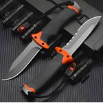 Sport si Outdoor - Camping - Cutite, bricege si accesorii - Cutite si bricege - Cutit supravietuire 25cm, lama fixa inox, maner cauciuc antialunecare, teaca cu husa, iasca, fluier, ascutitor - Infinity.ro