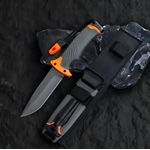 Sport si Outdoor - Camping - Cutite, bricege si accesorii - Cutite si bricege - Cutit supravietuire 25cm, lama fixa inox, maner cauciuc antialunecare, teaca cu husa, iasca, fluier, ascutitor - Infinity.ro