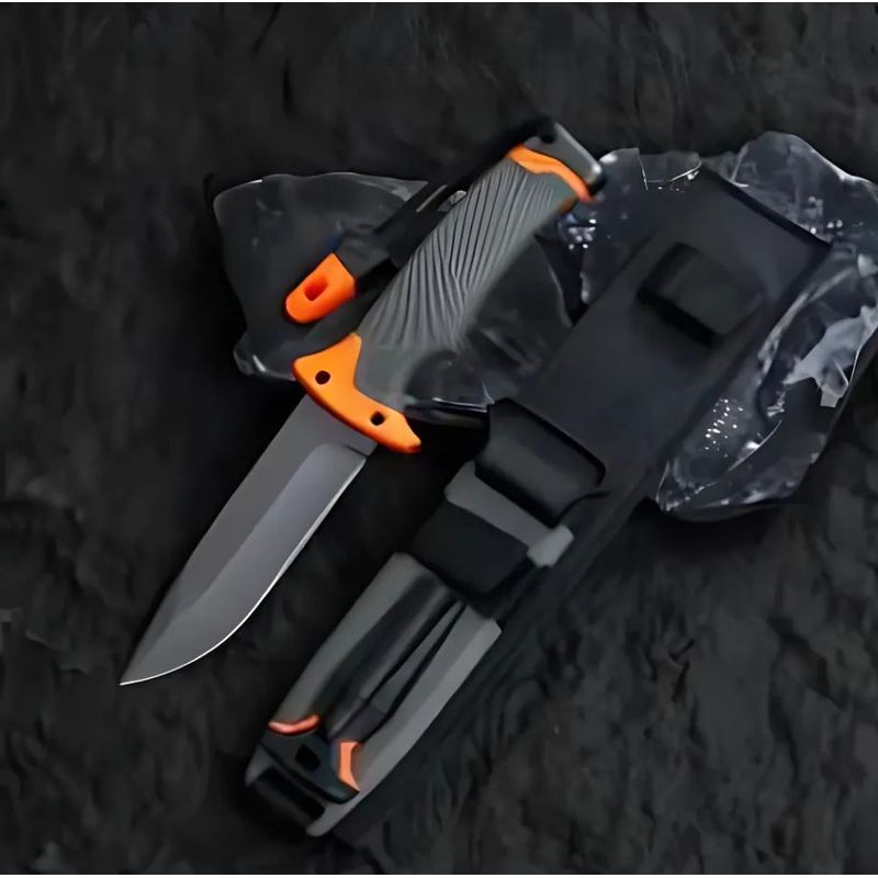 Sport si Outdoor - Camping - Cutite, bricege si accesorii - Cutite si bricege - Cutit supravietuire 25cm, lama fixa inox, maner cauciuc antialunecare, teaca cu husa, iasca, fluier, ascutitor - Infinity.ro