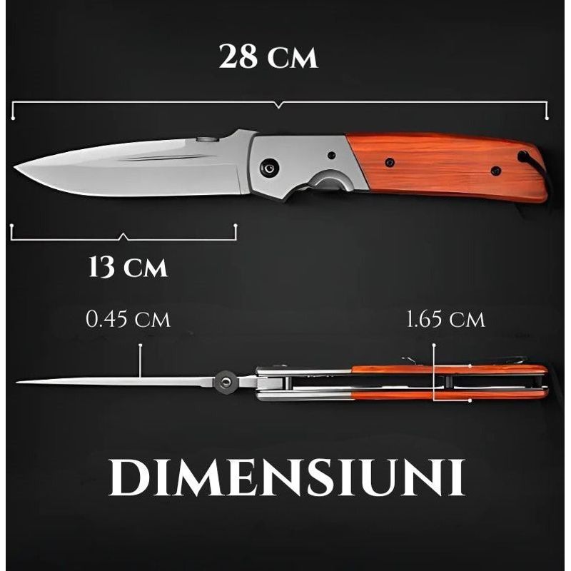 Sport si Outdoor - Camping - Cutite, bricege si accesorii - Cutite si bricege - Cutit supravietuire tip briceag 28cm, placat titan, lama 58 HRC, liner lock, rotita strangere, agatatoare buzunar - Infinity.ro