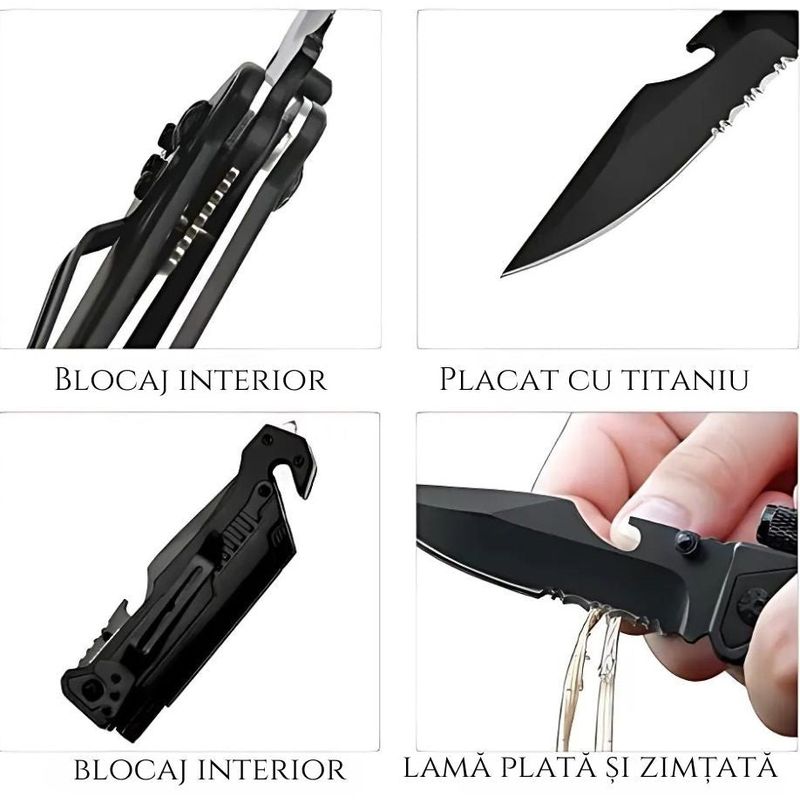 Sport si Outdoor - Camping - Cutite, bricege si accesorii - Cutite si bricege - Cutit pliant de supravietuire, multifunctional, 22 cm , negru - Infinity.ro