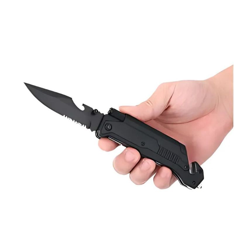 Sport si Outdoor - Camping - Cutite, bricege si accesorii - Cutite si bricege - Cutit pliant de supravietuire, multifunctional, 22 cm , negru - Infinity.ro