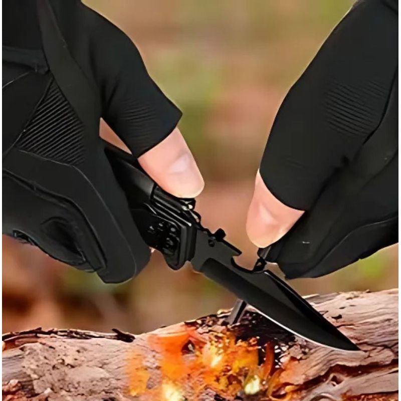 Sport si Outdoor - Camping - Cutite, bricege si accesorii - Cutite si bricege - Cutit pliant de supravietuire, multifunctional, 22 cm , negru - Infinity.ro