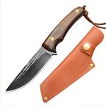 Sport si Outdoor - Camping - Cutite, bricege si accesorii - Cutite si bricege - Cutit Vanatoare Camping Supravietuire 26cm, Lama Otel Inoxidabil, Maner Lemn Maro, Cu Teaca - Infinity.ro