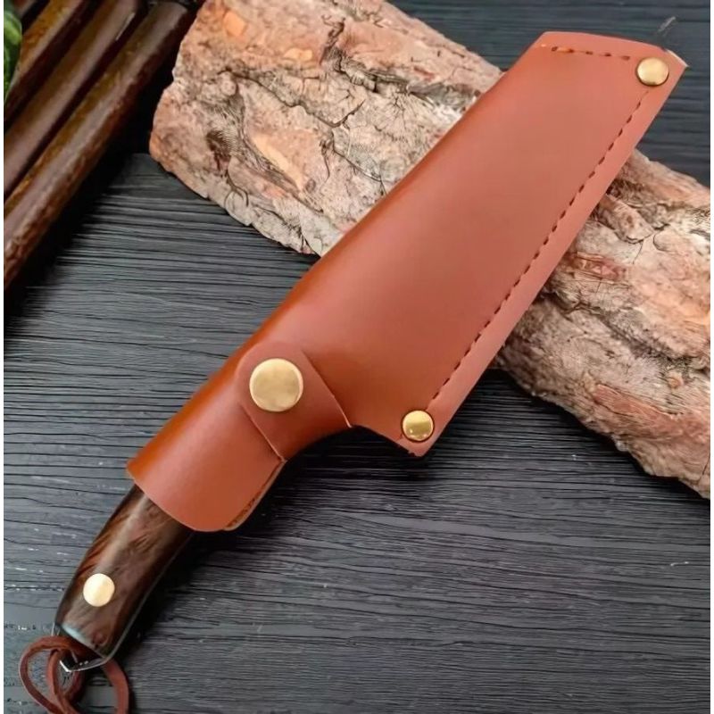 Sport si Outdoor - Camping - Cutite, bricege si accesorii - Cutite si bricege - Cutit Vanatoare Camping Supravietuire 26cm, Lama Otel Inoxidabil, Maner Lemn Maro, Cu Teaca - Infinity.ro