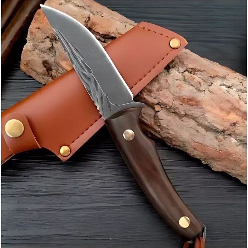 Sport si Outdoor - Camping - Cutite, bricege si accesorii - Cutite si bricege - Cutit Vanatoare Camping Supravietuire 26cm, Lama Otel Inoxidabil, Maner Lemn Maro, Cu Teaca - Infinity.ro