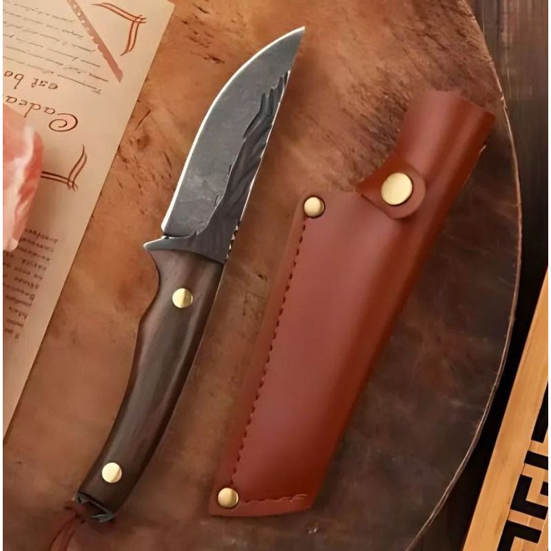 Sport si Outdoor - Camping - Cutite, bricege si accesorii - Cutite si bricege - Cutit Vanatoare Camping Supravietuire 26cm, Lama Otel Inoxidabil, Maner Lemn Maro, Cu Teaca - Infinity.ro