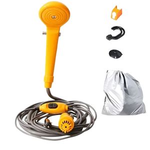 Set dus auto portabil pentru camping 12V, cu pompa submersibila, cablu alimentare 5M, sac 5L