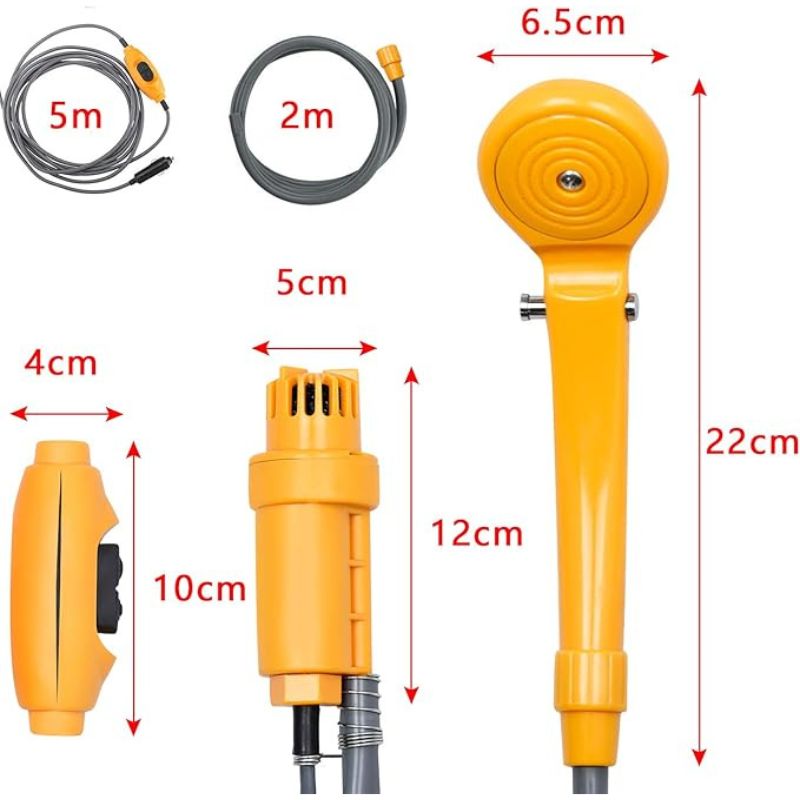 Sport si Outdoor - Camping - Accesorii camping si drumetii - Set dus auto portabil pentru camping 12V, cu pompa submersibila, cablu alimentare 5M, sac 5L - Infinity.ro