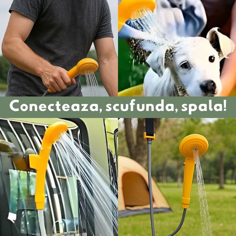 Sport si Outdoor - Camping - Accesorii camping si drumetii - Set dus auto portabil pentru camping 12V, cu pompa submersibila, cablu alimentare 5M, sac 5L - Infinity.ro