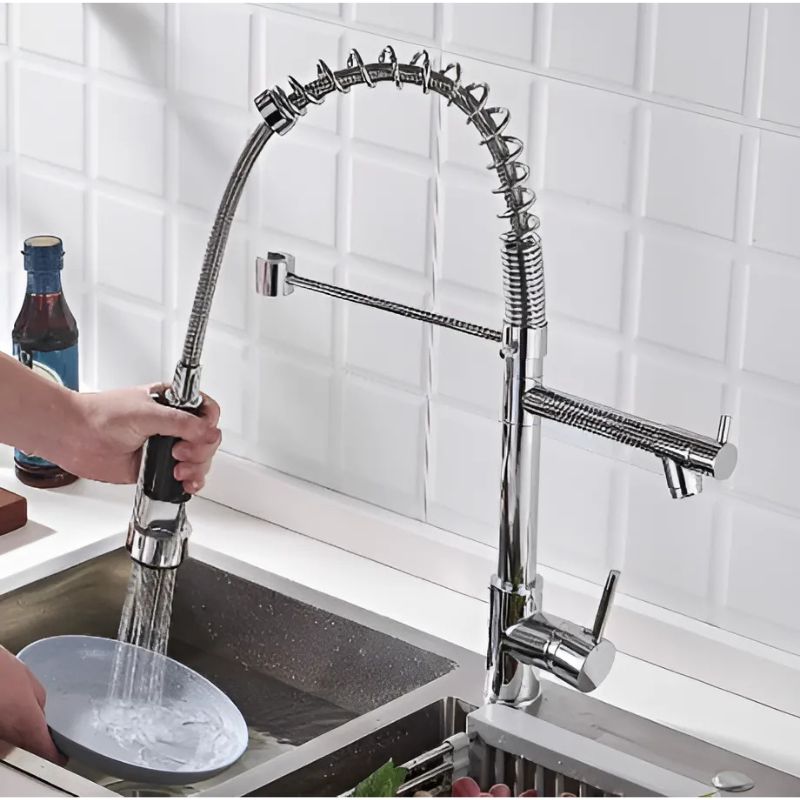 Casa si Gradina - Sanitare - Chiuveta bucatarie si accesorii - Baterii bucatarie - Baterie Bucatarie Profesionala cu Dus Flexibil si Pipa Suplimentara, Crom - Infinity.ro