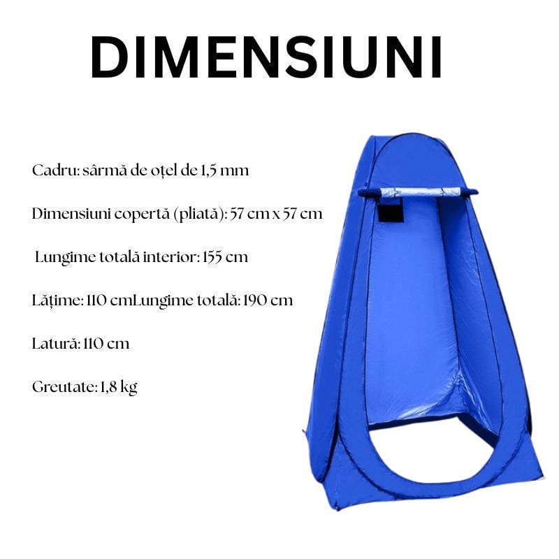 Sport si Outdoor - Camping - Accesorii camping si drumetii - Cort dus, solar, asamblare rapida, capac depozitare inclus, pliabil, 110x110x190 cm, albastru - Infinity.ro