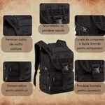 Sport si Outdoor - Camping - Accesorii camping si drumetii - Rucsac militar impermeabil 60L, reglabil, sistem MOLLE, buzunar laptop, ideal pentru drumetii, supravietuire, negru - Infinity.ro