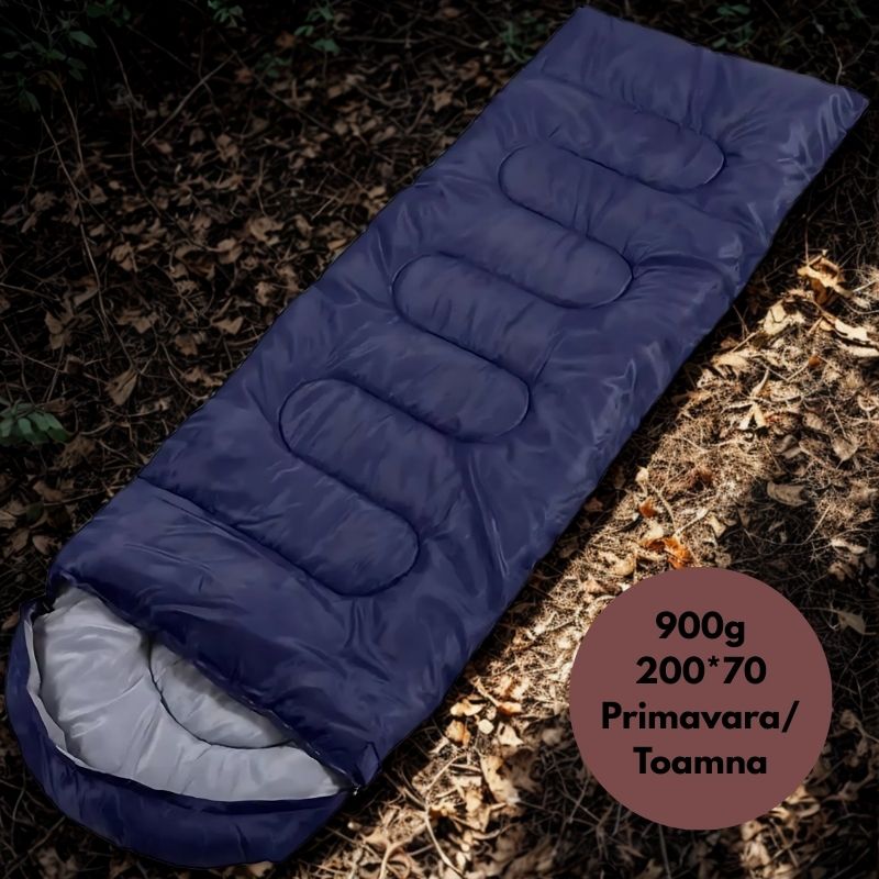 Sport si Outdoor - Camping - Saci de dormit - Sac de dormit mumie 2 sezoane, rezistent frig si apa, gluga cu cordon, usor transport, 200cm, camping, Albastru/Gri - Infinity.ro