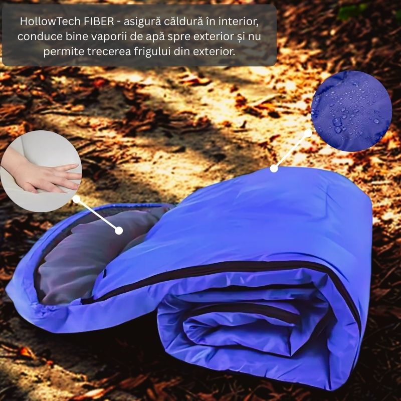 Sport si Outdoor - Camping - Saci de dormit - Sac de dormit mumie 2 sezoane, rezistent frig si apa, gluga cu cordon, usor transport, 200cm, camping, Albastru/Gri - Infinity.ro