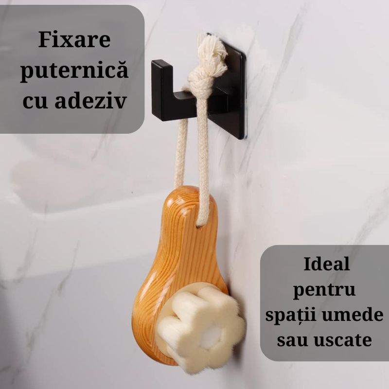 Casa si Gradina - Mobilier - Organizare si depozitare - Cuiere - Set 4 Cuiere Autoadezive Otel Inoxidabil, Fara Gaurire, Rezistente la Apa si Rugina,  Negru 4.5x4.5 cm - Infinity.ro