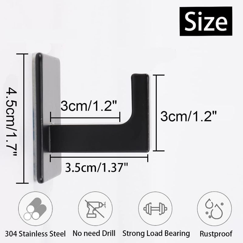 Casa si Gradina - Mobilier - Organizare si depozitare - Cuiere - Set 4 Cuiere Autoadezive Otel Inoxidabil, Fara Gaurire, Rezistente la Apa si Rugina,  Negru 4.5x4.5 cm - Infinity.ro