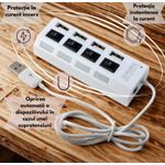 PC, gaming si accesorii - Retelistica - Hub-uri - Hub USB 2.0 cu 4 porturi, comutator individual, LED, transfer 480Mbps, Plug & Play, alimentare USB, alb - Infinity.ro