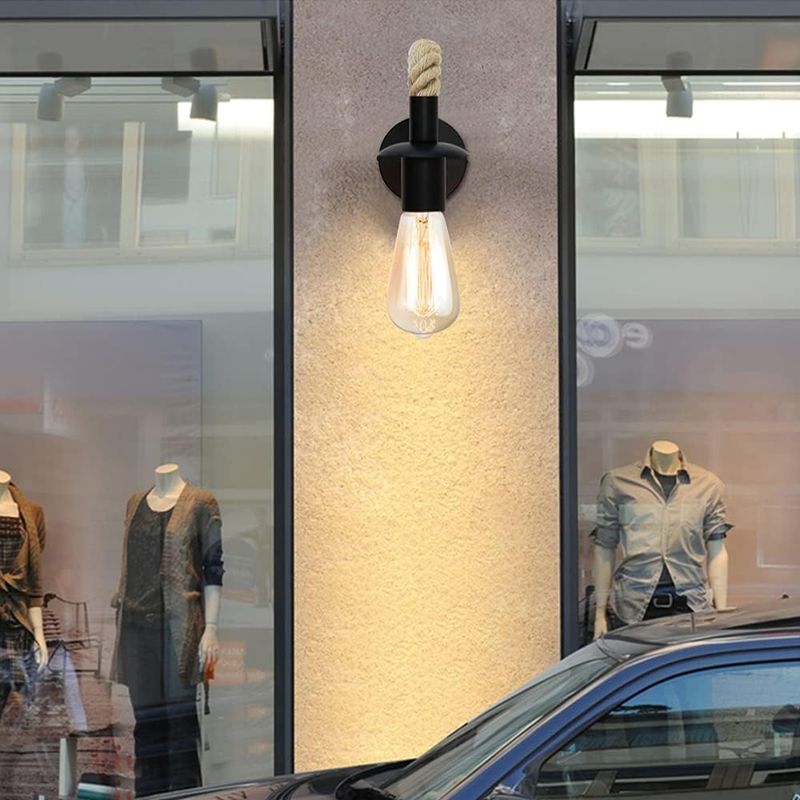 Casa si Gradina - Corpuri si surse de iluminat - Iluminat exterior - Lampi solare - Lampa perete decorativa loft industrial, brat sfoara iuta, prindere E27, rotatie 360°, alimentare la priza - Infinity.ro